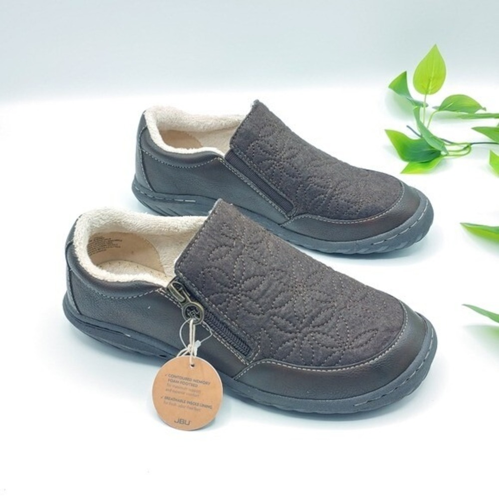 JBU Crimson Slip On Brown Quilted Floral Faux Fur WMS 7M